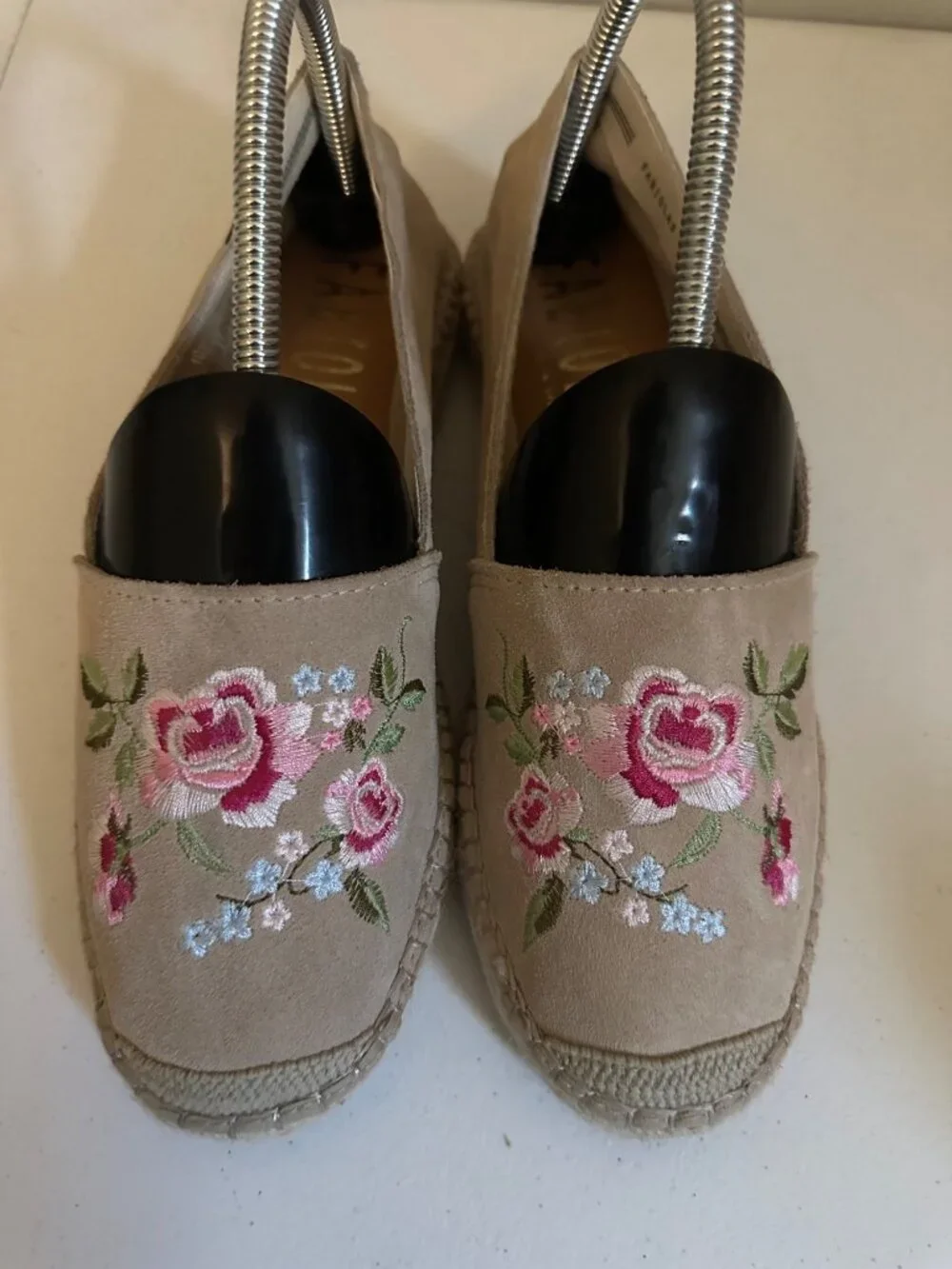 Fabiolas Espadrilles Tan Suede Leather Women’s Floral 38/8.5 Made In Spain